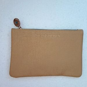 IPSY Zipper Stay Golden Makeup Jewelry Bag Tan Gold Blue Purse Pouch